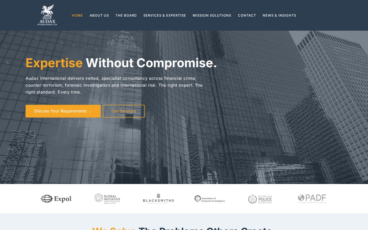 Audax International website homepage